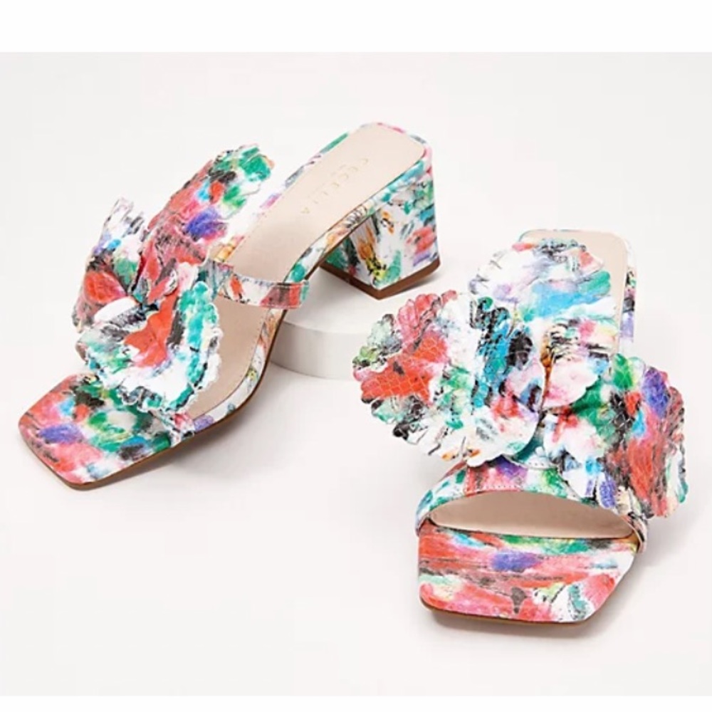 Cecelia New York Leather Hibiscus Heeled Sandals